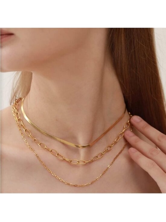 Jewelry - GOLD 14k Gold Plated Herringbone Layered Necklace